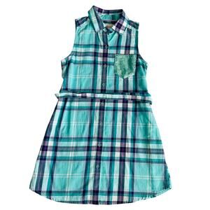 SO Girls Size Medium (10) Sleeveless Blue Plaid Shirt Dress with Belt NWT